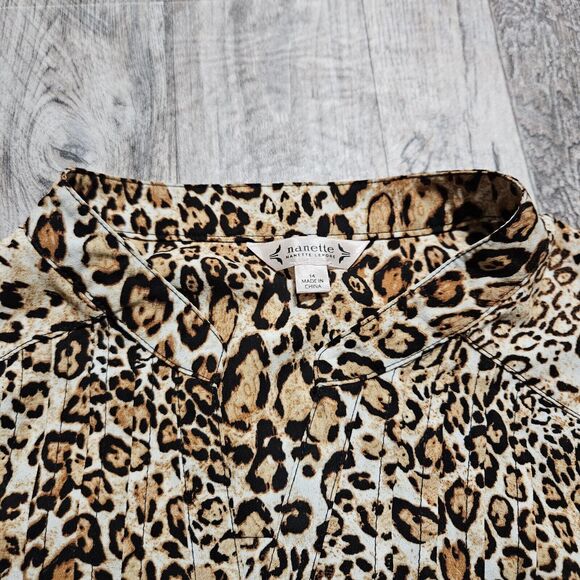 Nanette Lepore Midi Shirt Dress Leopard Animal Print Pintuck Pleated Party 14 - Picture 14 of 16